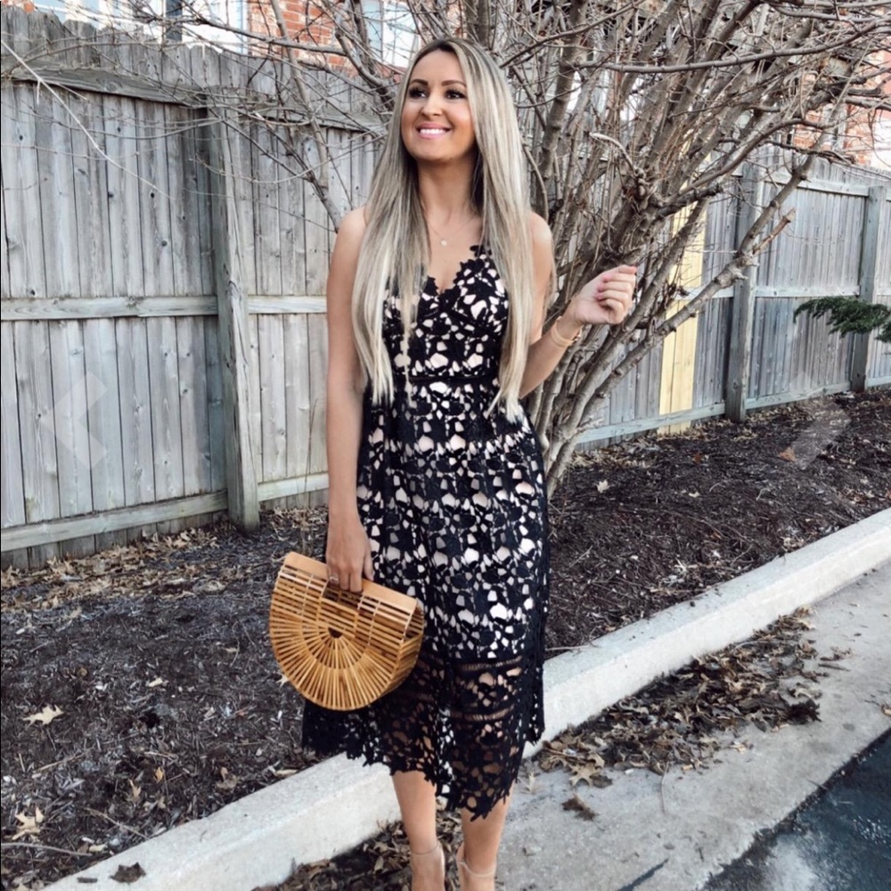 Lace Appliqué Dress, Black